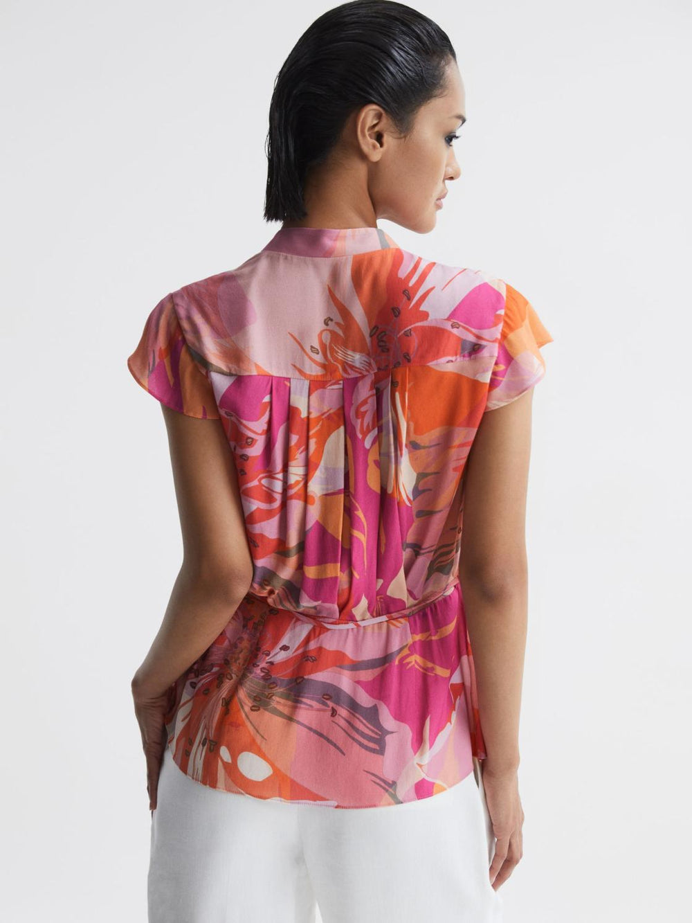 Reiss Tops | Corey Tropical Print Wrap Blouse Pink - Women