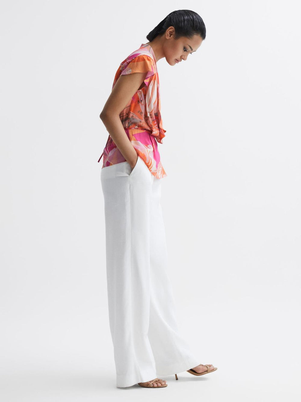 Reiss Tops | Corey Tropical Print Wrap Blouse Pink - Women