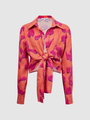 Reiss Tops | Corrine Tie Front Shirt Pink/orange - Women