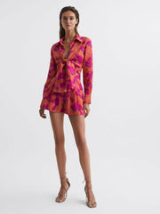 Reiss Tops | Corrine Tie Front Shirt Pink/orange - Women