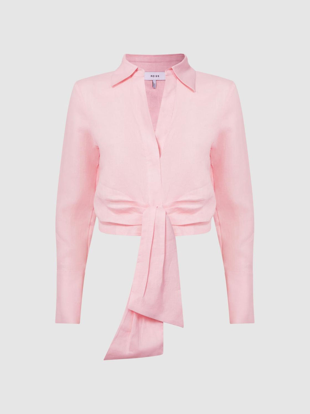 Reiss Tops | Dahlia Linen Cropped Tie Front Blouse Pink - Women