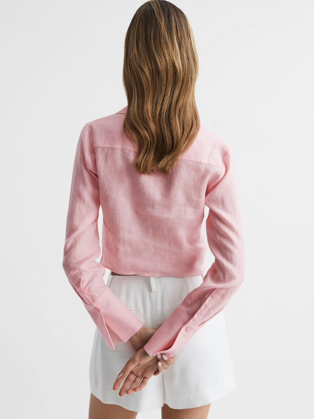 Reiss Tops | Dahlia Linen Cropped Tie Front Blouse Pink - Women