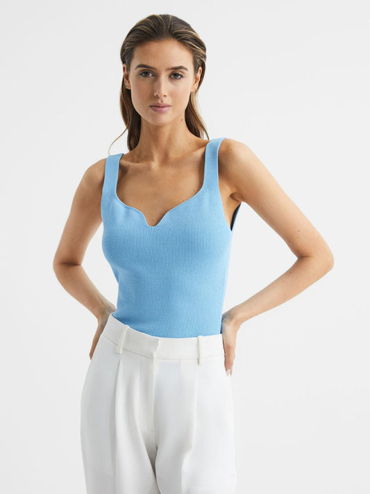 Reiss Tops | Daisy Sweetheart Neck Top Blue - Women