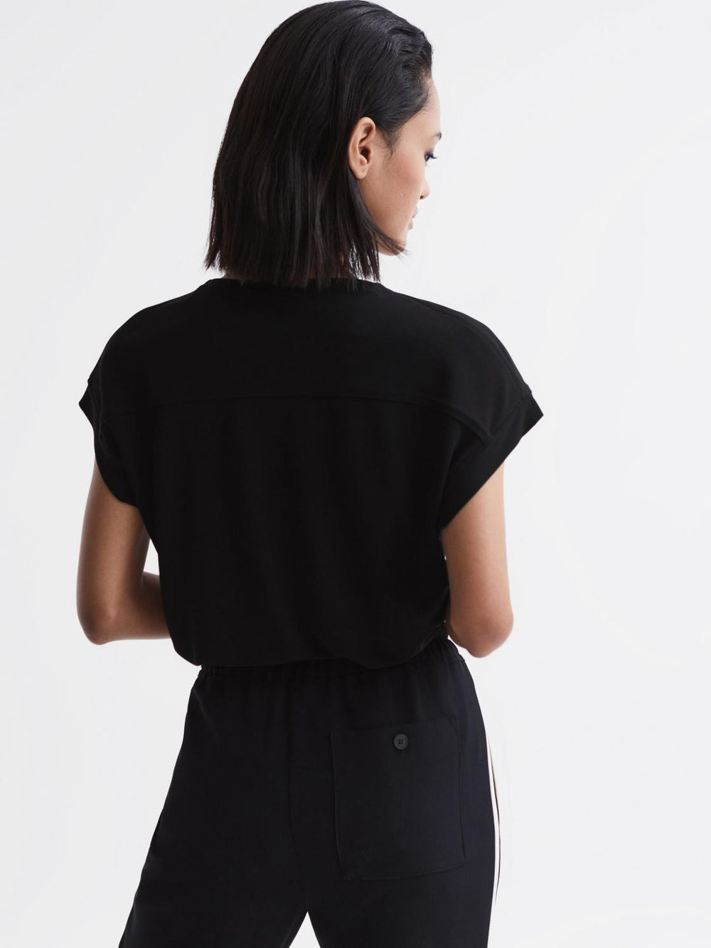 Reiss Tops | Delia V-Neck Short Sleeve Top Black - Women
