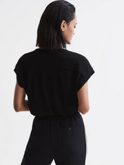 Reiss Tops | Delia V-Neck Short Sleeve Top Black - Women