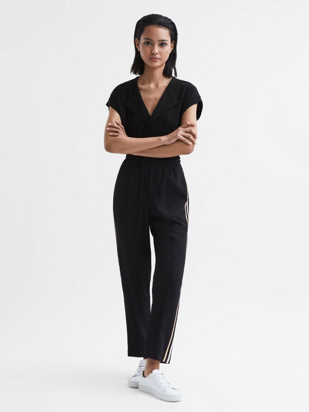 Reiss Tops | Delia V-Neck Short Sleeve Top Black - Women