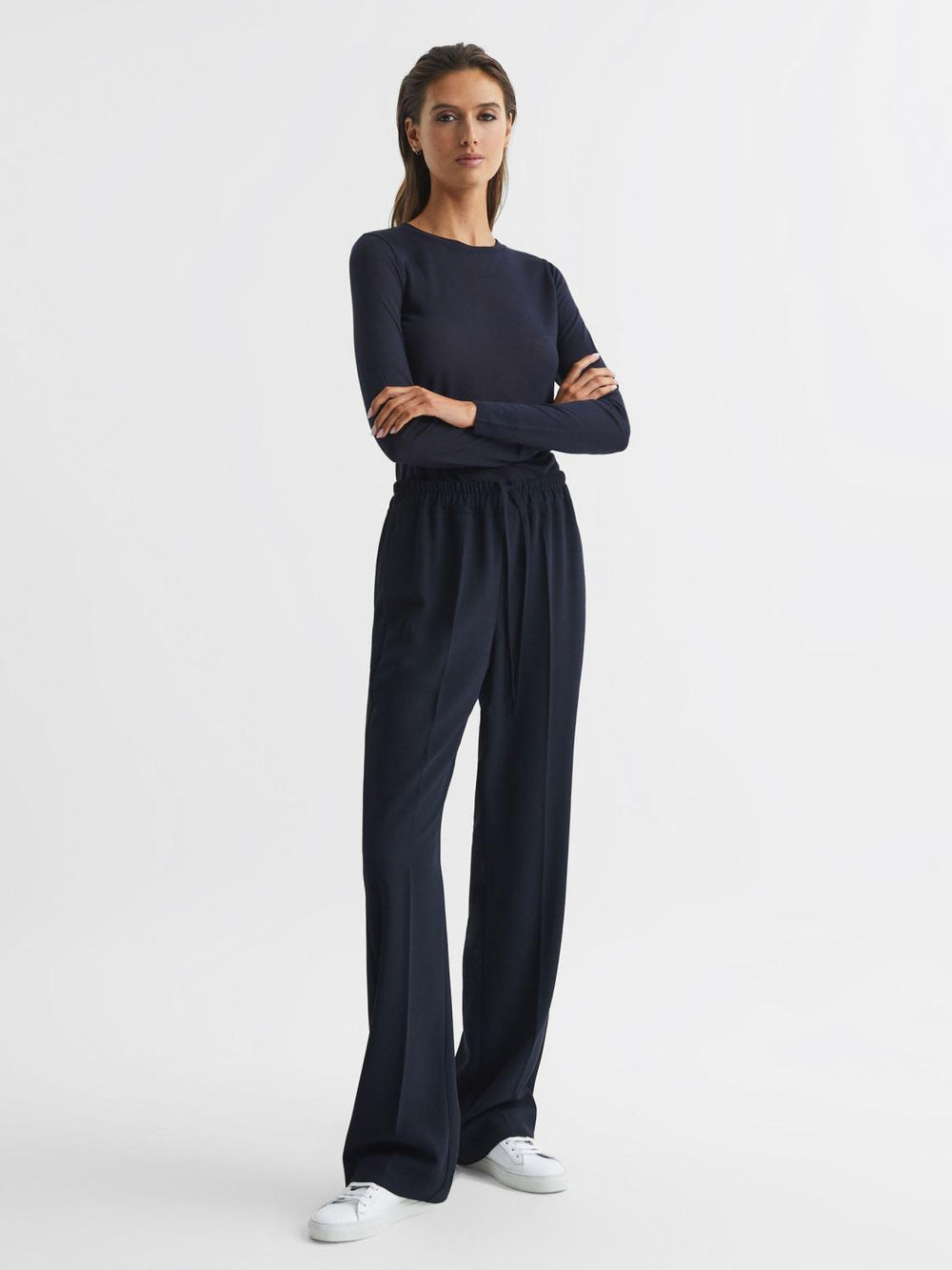 Reiss Tops | Drew Long Sleeve Crew Neck Top Navy - Women