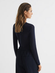 Reiss Tops | Drew Long Sleeve Crew Neck Top Navy - Women
