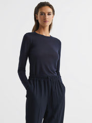 Reiss Tops | Drew Long Sleeve Crew Neck Top Navy - Women