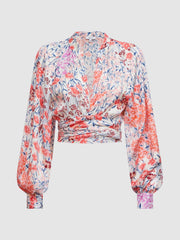 Reiss Tops | Elle Floral Print Tie Front Cropped Blouse Coral/white - Women