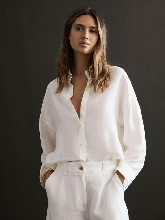 Reiss Tops | Ellis Oversized Long Sleeve Shirt Ivory - Women