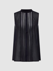 Reiss Tops | Emery Sheer Striped Sleeveless Blouse Navy - Women