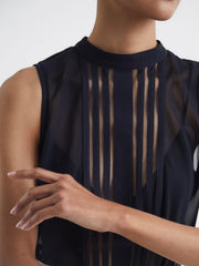 Reiss Tops | Emery Sheer Striped Sleeveless Blouse Navy - Women