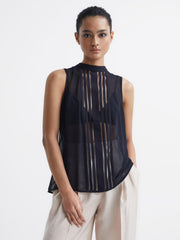 Reiss Tops | Emery Sheer Striped Sleeveless Blouse Navy - Women