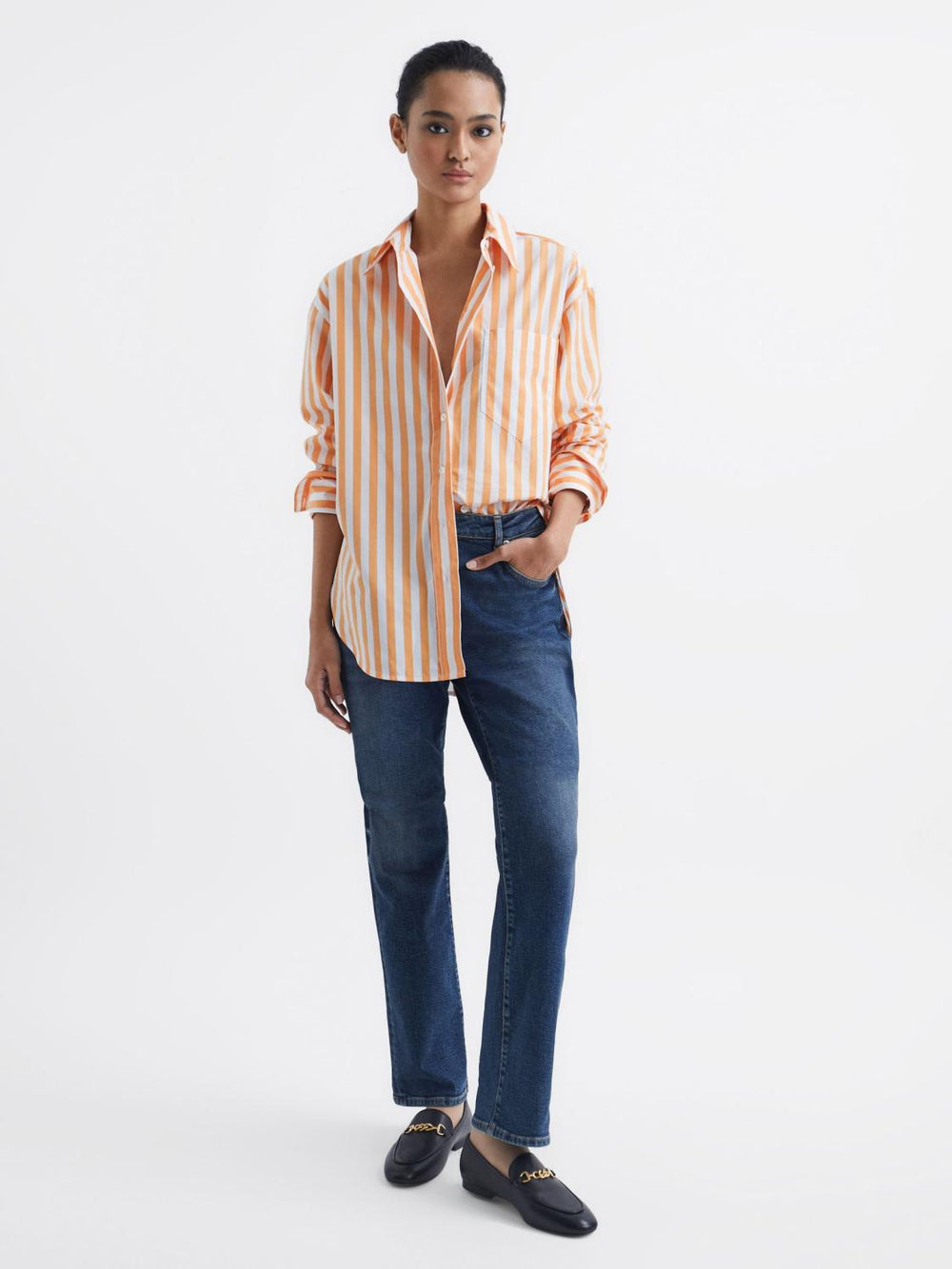 Reiss Tops | Emma Relaxed Fit Striped Cotton Shirt Blue/white - Women