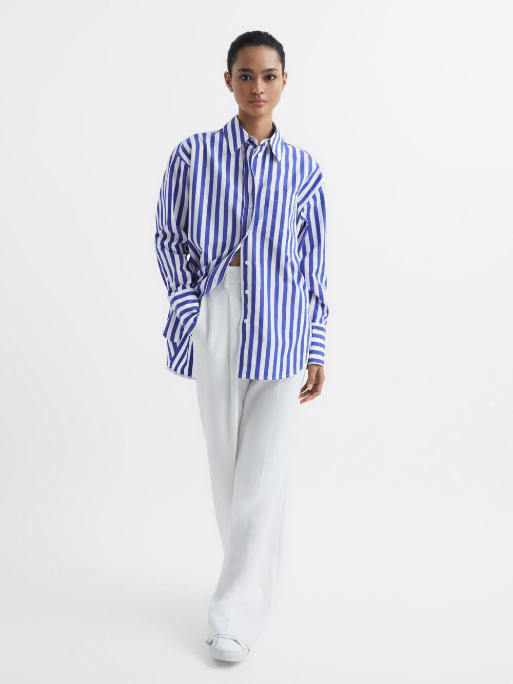 Reiss Tops | Emma Relaxed Fit Striped Cotton Shirt Blue/white - Women