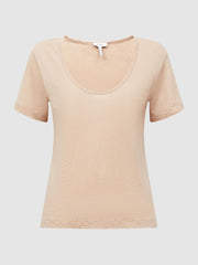 Reiss Tops | Frances Linen Scoop Neck T-Shirt Camel - Women