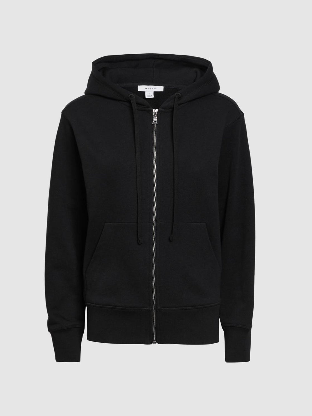 Reiss Tops | Frankie Zip Through Cotton Hoodie Black - Women