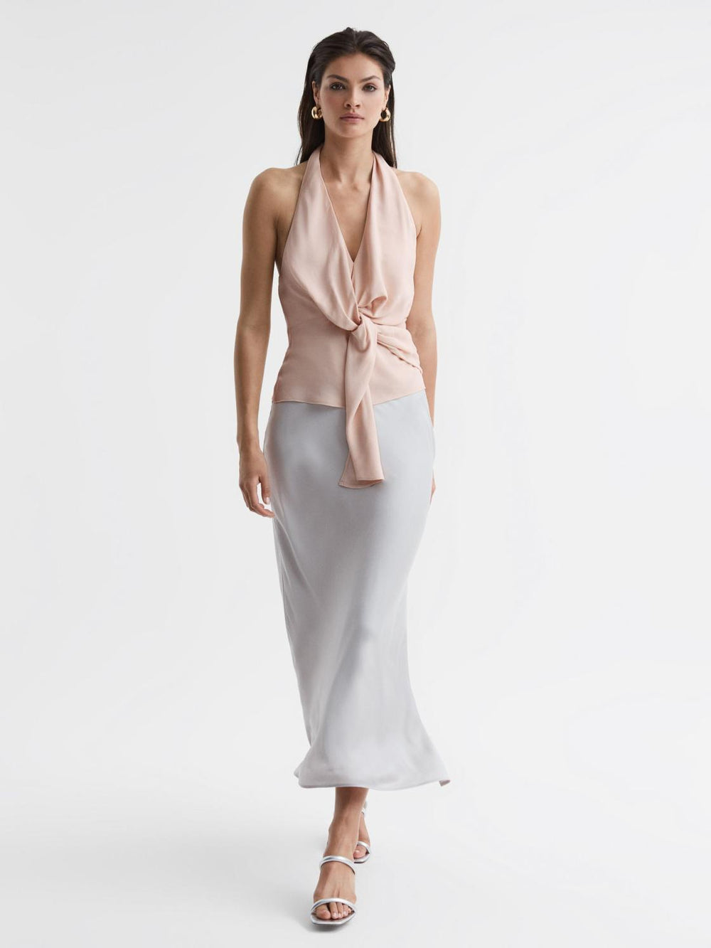 Reiss Tops | Freda Tie Halter Neck Blouse Ivory - Women