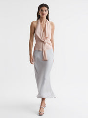 Reiss Tops | Freda Tie Halter Neck Blouse Ivory - Women