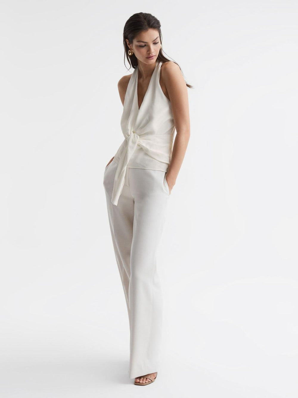 Reiss Tops | Freda Tie Halter Neck Blouse Ivory - Women