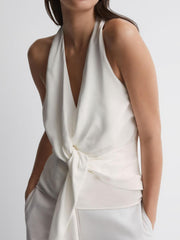 Reiss Tops | Freda Tie Halter Neck Blouse Ivory - Women