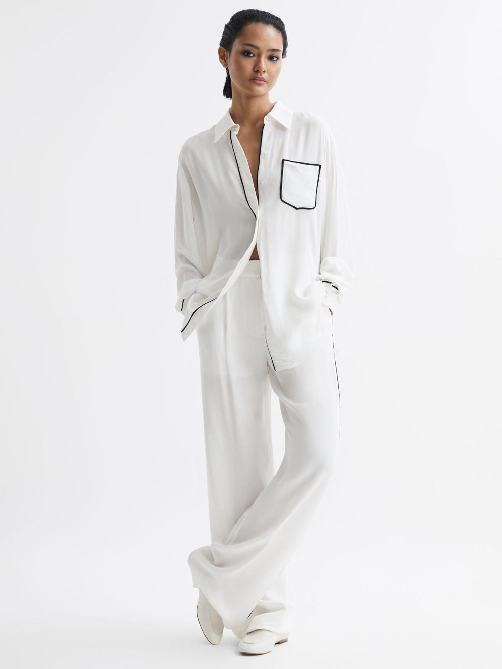 Reiss Tops | Gina Relaxed Fit Side Stripe Shirt Ivory - Women