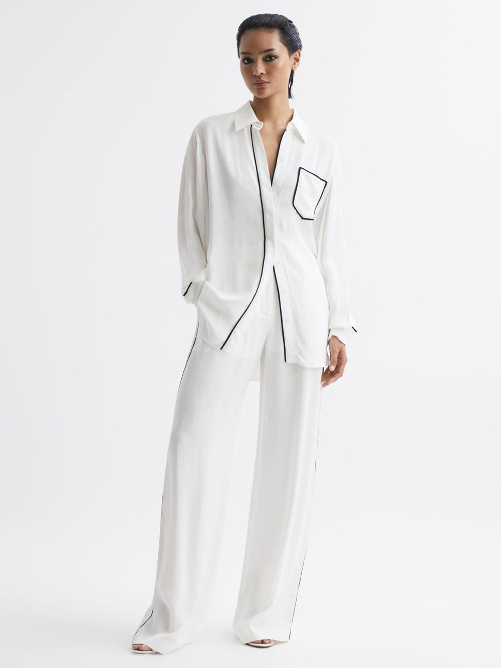 Reiss Tops | Gina Relaxed Fit Side Stripe Shirt Ivory - Women