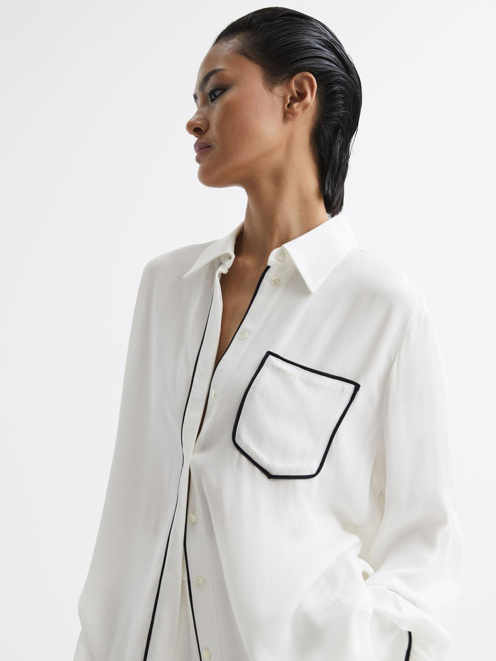 Reiss Tops | Gina Relaxed Fit Side Stripe Shirt Ivory - Women