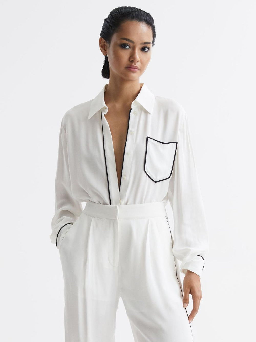 Reiss Tops | Gina Relaxed Fit Side Stripe Shirt Ivory - Women