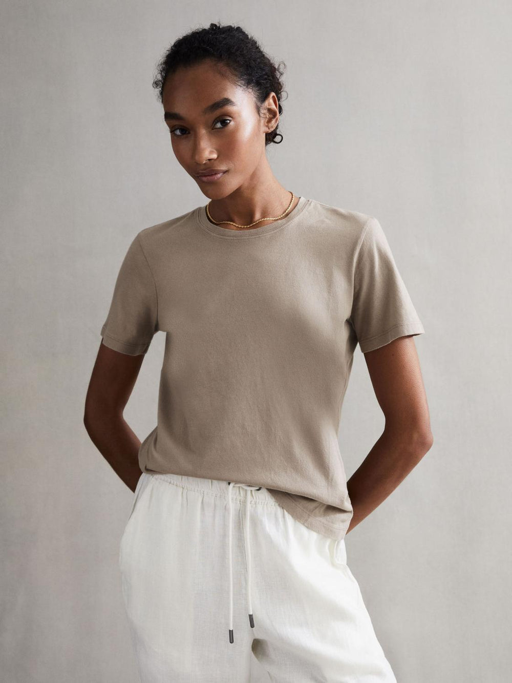 Reiss Tops | Ginnie Cotton Garment Dyed T-Shirt Mink - Women