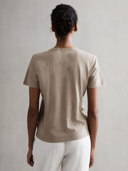 Reiss Tops | Ginnie Cotton Garment Dyed T-Shirt Mink - Women