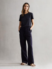 Reiss Tops | Ginnie Cotton Garment Dyed T-Shirt Navy - Women