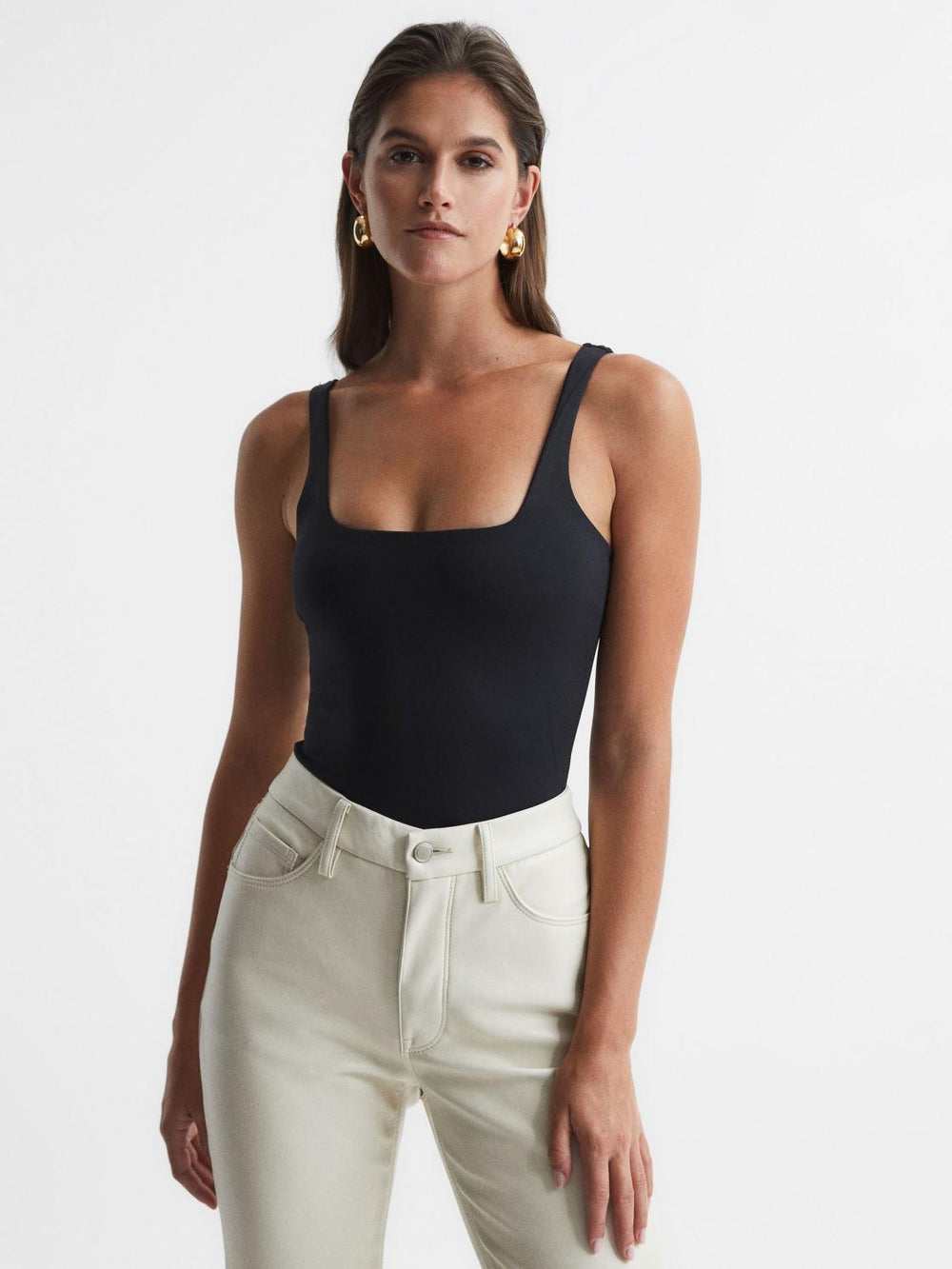 Reiss Tops | Good American Square Neck Bodysuit Black - Women