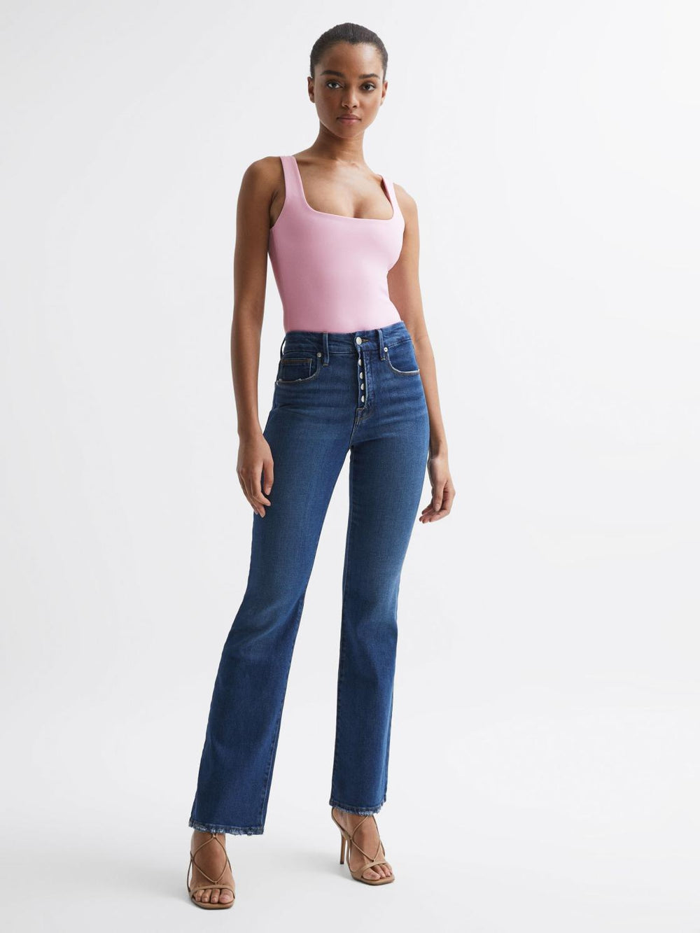 Reiss Tops | Good American Square Neck Bodysuit Soft Pink - Women