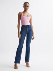 Reiss Tops | Good American Square Neck Bodysuit Soft Pink - Women