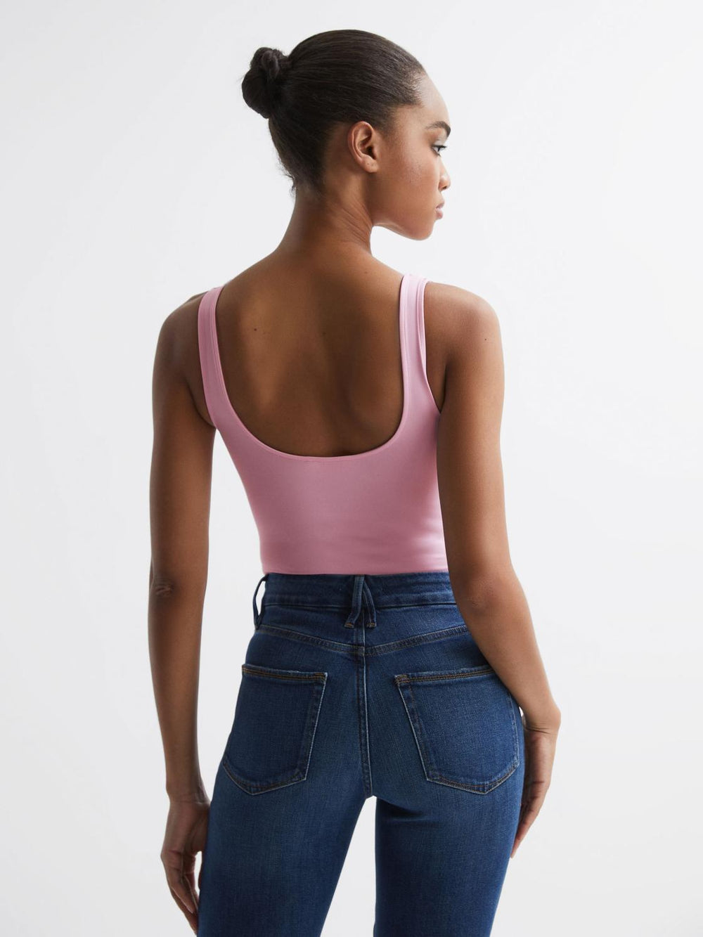 Reiss Tops | Good American Square Neck Bodysuit Soft Pink - Women