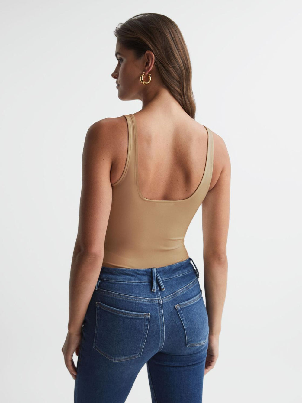 Reiss Tops | Good American Square Neck Bodysuit Taupe - Women