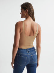 Reiss Tops | Good American Square Neck Bodysuit Taupe - Women