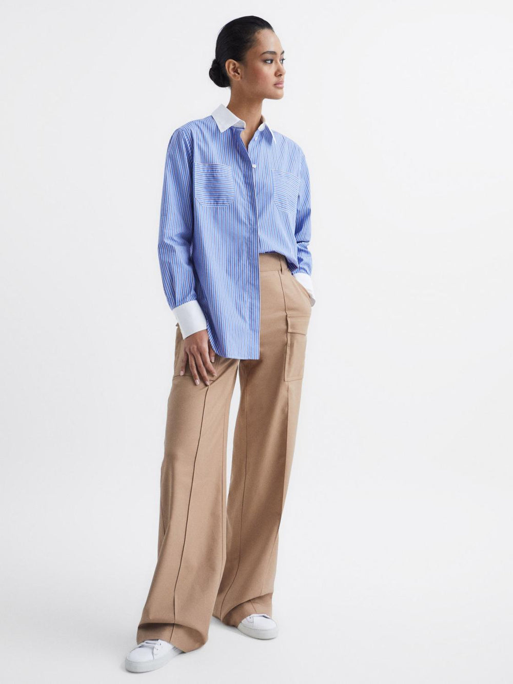 Reiss Tops | Grace Contrast Stripe Collared Shirt Blue/white - Women