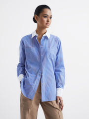 Reiss Tops | Grace Contrast Stripe Collared Shirt Blue/white - Women