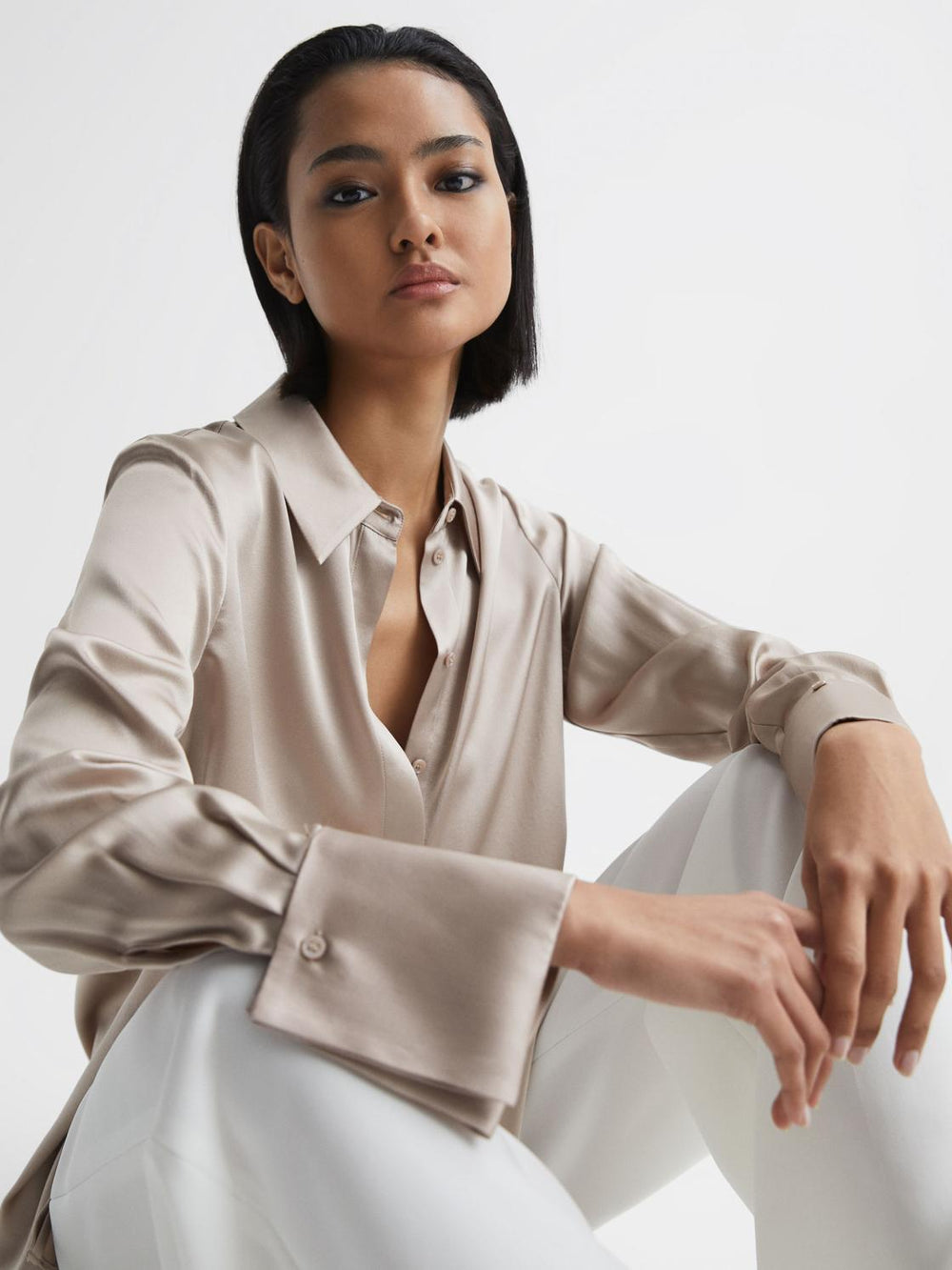 Reiss Tops | Hailey Silk Shirt Champagne - Women