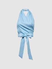 Reiss Tops | Hollie Halter Neck Linen Blend Crop Top Blue - Women