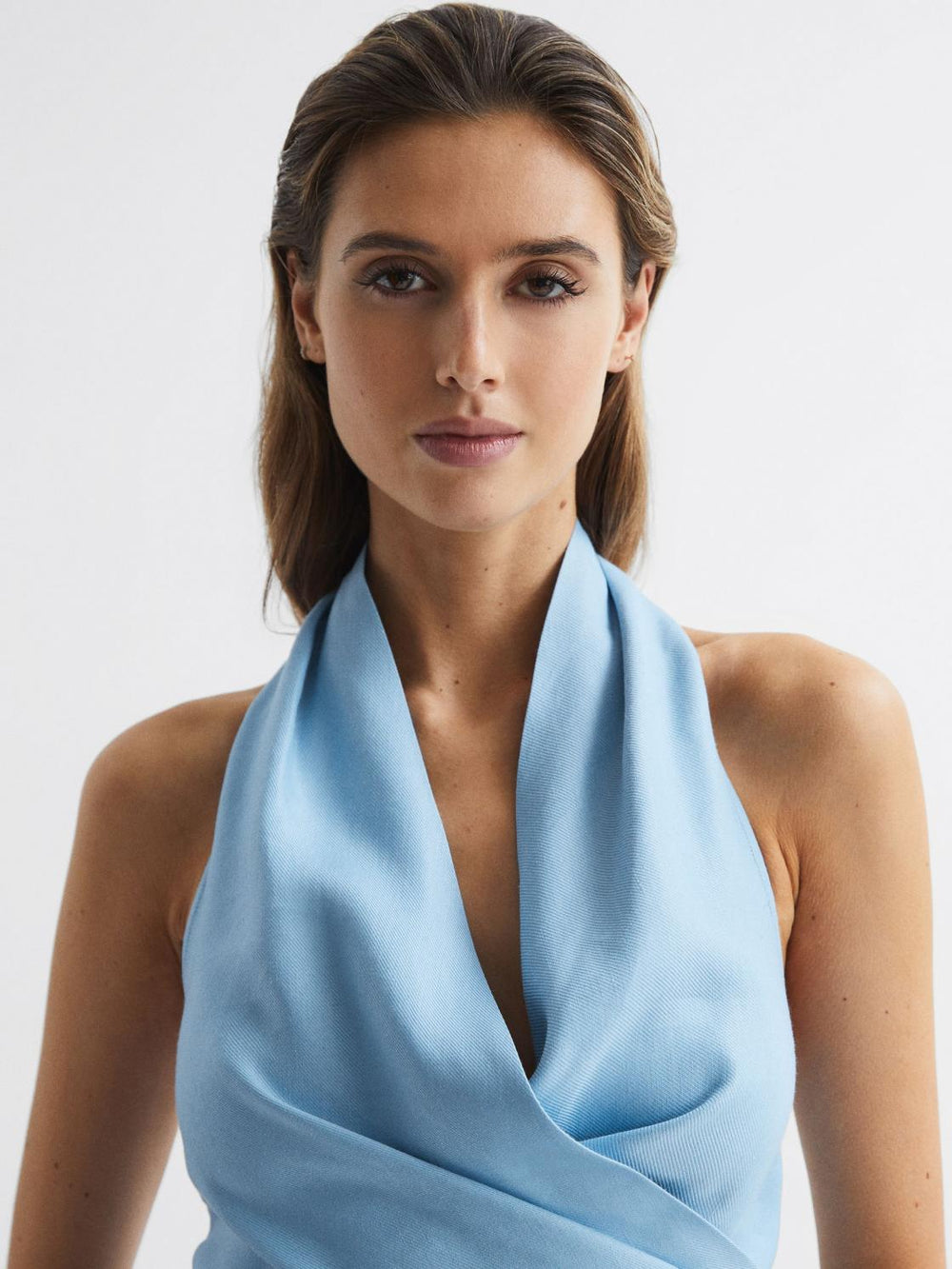 Reiss Tops | Hollie Halter Neck Linen Blend Crop Top Blue - Women