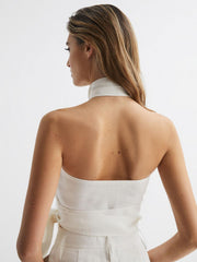 Reiss Tops | Hollie Halter Neck Linen Blend Crop Top White - Women