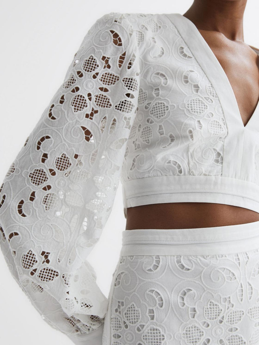 Reiss Tops | Immi Lace Cropped Co-ord Blouse White - Women