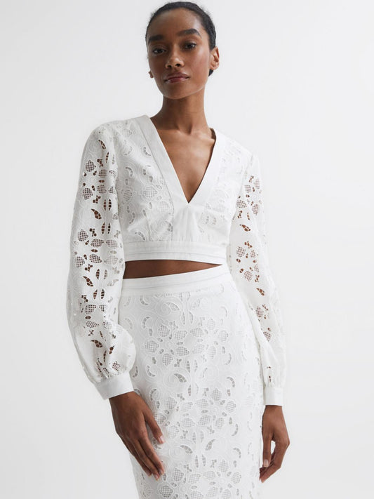 Reiss Tops | Immi Lace Cropped Co-ord Blouse White - Women