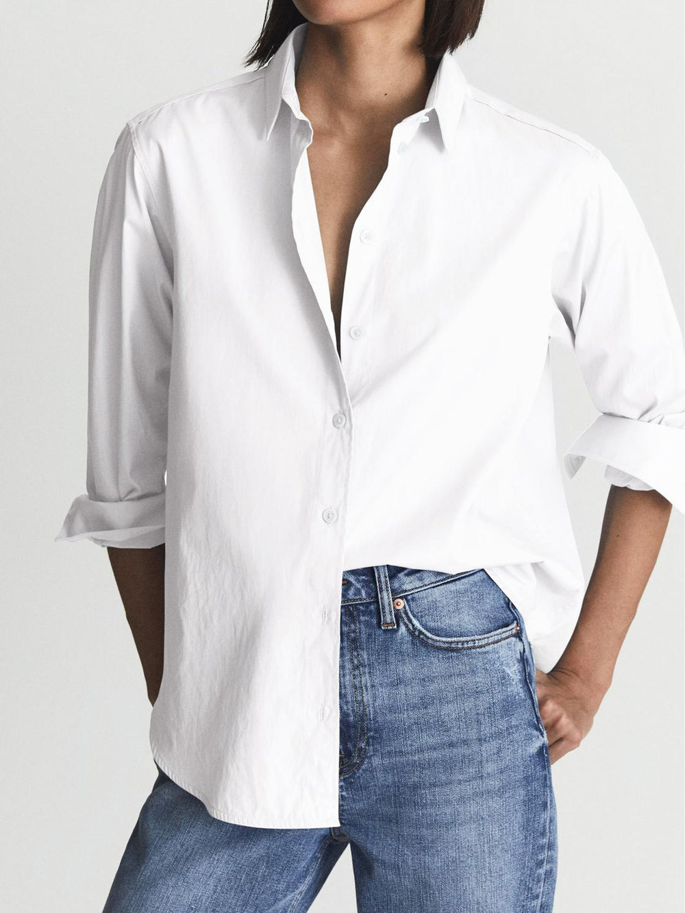 Reiss Tops | Jenny Cotton Poplin Shirt Blue - Women