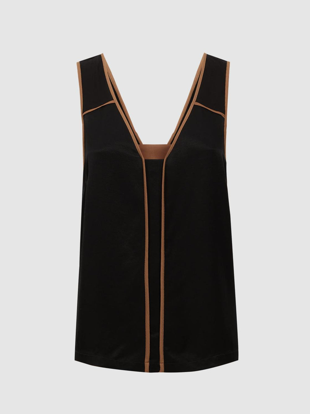 Reiss Tops | Jessy Sleeveless V-Neck Vest Black/camel - Women