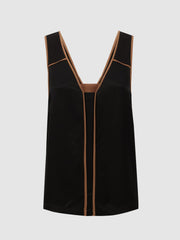 Reiss Tops | Jessy Sleeveless V-Neck Vest Black/camel - Women